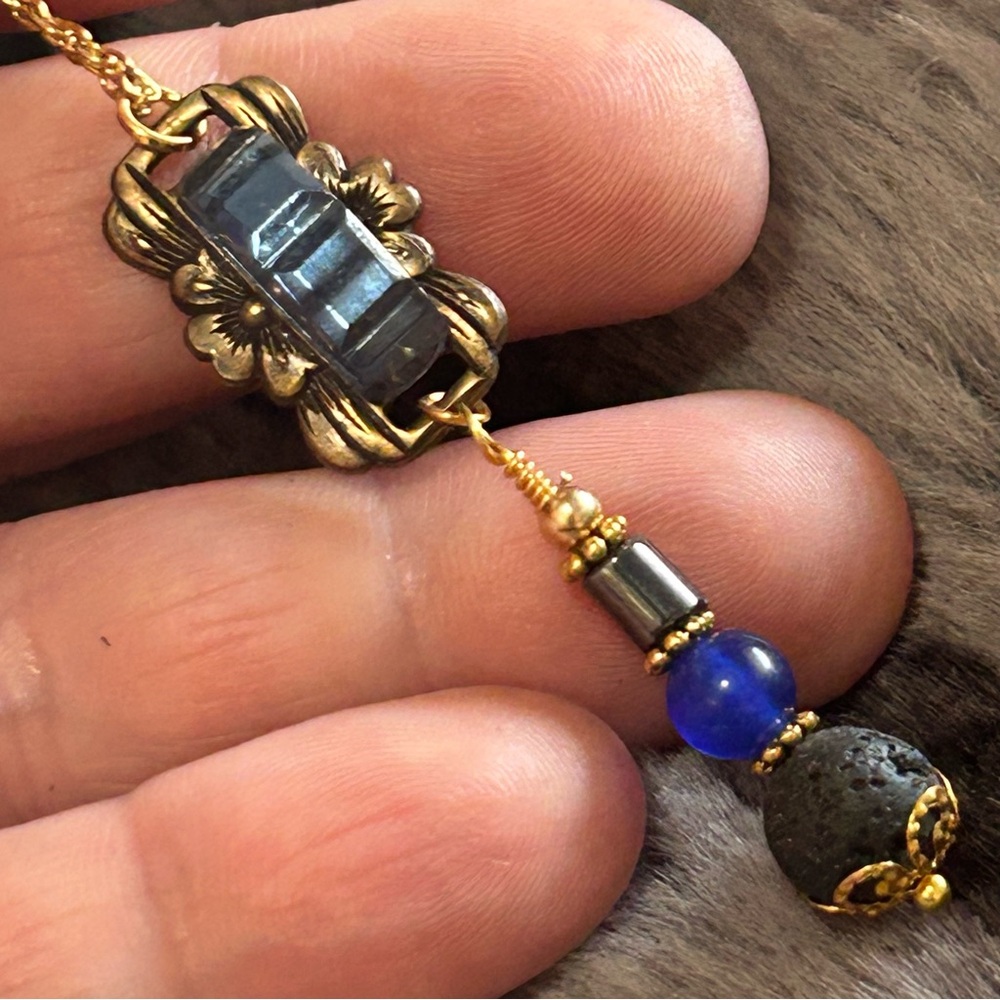 Handcrafted elegant repurpose vintage dangle pendant on chain necklace